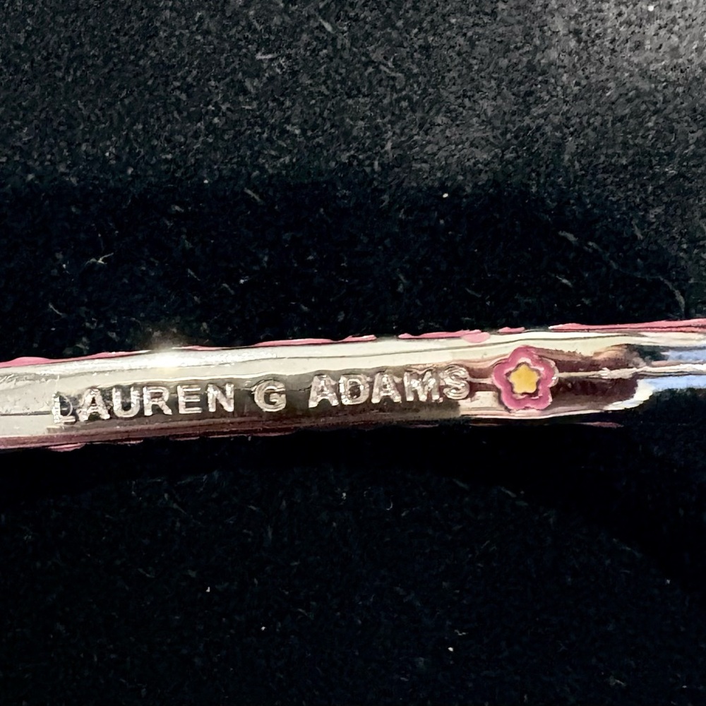 Vibrant Pink Bangle with Silver Floral Design - Picture 3 of 4